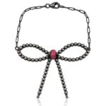 Red Rose Dahlia & Navajo Pearls 925 Sterling Silver Bead Bracelet (RS23-82)
