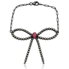 Red Rose Dahlia & Navajo Pearls 925 Sterling Silver Bead Bracelet (RS23-82)