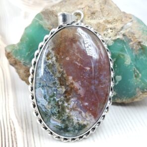 Moss Agate 2.5" 925 Sterling Silver XL Pendant (RS1-81)