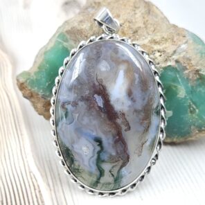 Moss Agate 2.5" 925 Sterling Silver XL Pendant (RS1-79)