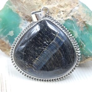 Blue Tiger Eye 2" 925 Sterling Silver XL Pendant (RS1-82)