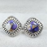 Purple Dahlia Turquoise 925 Sterling Silver Stud Earing (REXT141-41)