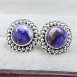 Purple Dahlia Turquoise 925 Sterling Silver Stud Earing (REXT141-42)
