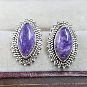 Charoite 925 Sterling Silver Stud Earring (REXT142-14)