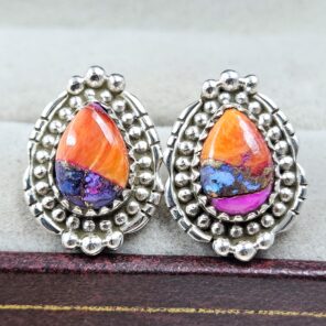 Pink Dahlia Turquoise 925 Sterling Silver Stud Earring (REXT142-27)