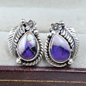 Purple Dahlia Turquoise 925 Sterling Silver Stud Earring (REXT142-3)