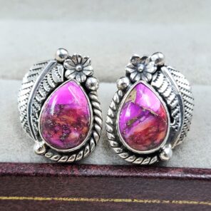 Pink Dahlia Turquoise 925 Sterling Silver Stud Earring (REXT142-5)