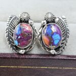 Pink Dahlia Turquoise 925 Sterling Silver Stud Earing (REXT141-51)