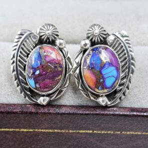 Pink Dahlia Turquoise 925 Sterling Silver Stud Earing (REXT141-51)