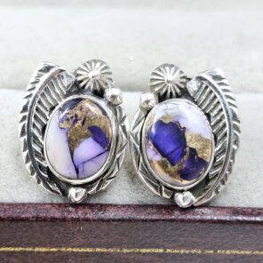 Purple Dahlia Turquoise 925 Sterling Silver Stud Earing (REXT141-57)