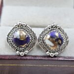 Purple Dahlia Turquoise 925 Sterling Silver Stud Earring (REXT142-18)