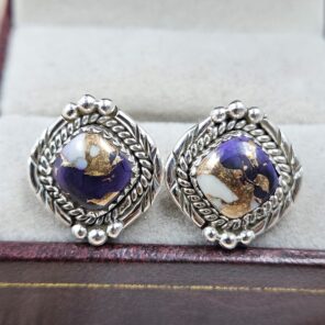 Purple Dahlia Turquoise 925 Sterling Silver Stud Earring (REXT142-18)