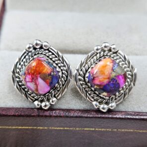 Pink Dahlia Turquoise 925 Sterling Silver Stud Earring (REXT142-16)