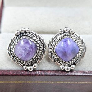 Charoite 925 Sterling Silver Stud Earring (REXT142-17)