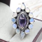Ethiopian Opal & Amethyst & Diamond Ring US 7 Size 925 Silver Ring (RS38-57)