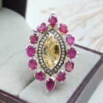 Ruby & Citrine & Diamond Ring US 7 Size 925 Silver Ring (RS38-59)