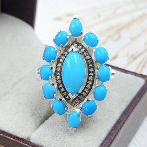 Sleeping Beauty Turquoise & Diamond Ring US 7 Size 925 Silver Ring (RS38-56)