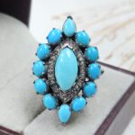 Sleeping Beauty Turquoise & Diamond Ring US 7 Size 925 Silver Ring (RS38-55)