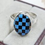 Mohave Turquoise & Checkerboard Size US 8 925 Sterling Silver Ring (REXT139-27)