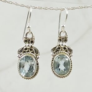 Blue Topaz 1.25" 925 Sterling Silver Earrings (REXT55-216)