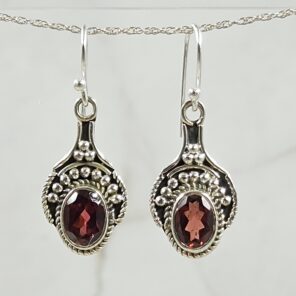 Garnet 1.25" 925 Sterling Silver Earrings (REXT55-193)