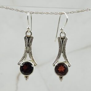 Garnet 1.25" 925 Sterling Silver Earrings (REXT55-199)