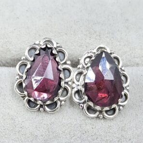 Rose Cut Garnet 925 Sterling Silver Stud Earring (RS16-231)