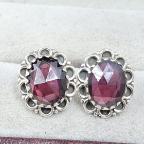 Rose Cut Garnet 925 Sterling Silver Stud Earring (RS16-229)