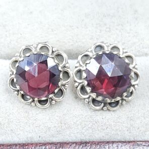 Rose Cut Garnet 925 Sterling Silver Stud Earring (RS16-230)