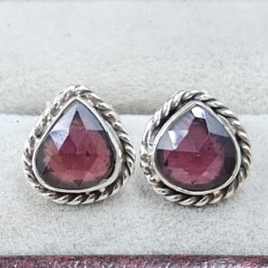 Rose Cut Garnet 925 Sterling Silver Stud Earring (RS16-232)