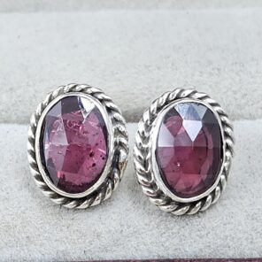 Rose Cut Garnet 925 Sterling Silver Stud Earring (RS16-234)