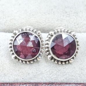 Rose Cut Garnet 925 Sterling Silver Stud Earring (RS16-235)