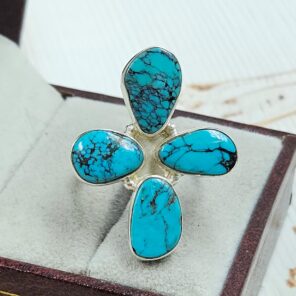Tibetan Turquoise 1.25" 925 Sterling Silver Ring (RS72-200)
