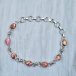 Pink Dahlia Turquoise 7.5" 925 Sterling Silver Bracelet (RS30-370)