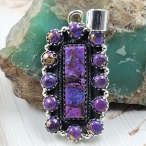 Purple Copper Turquoise 2" 925 Cluster Sterling Silver Pendant (REXT138-30)