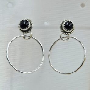 Black Onyx 925 Sterling Silver Hoop Earrings (REXT137-30)