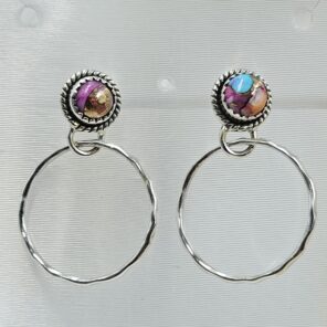 Pink Dahlia Turquoise 925 Sterling Silver Hoop Earring (REXT136-88)