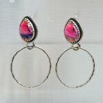 Pink Dahlia Turquoise 925 Sterling Silver Hoop Earrings (REXT137-1)