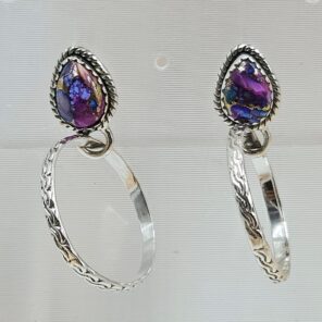 Pink Dahlia Turquoise 925 Sterling Silver Hoop Earrings (REXT137-26)