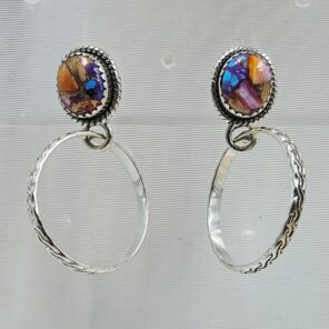 Pink Dahlia Turquoise 925 Sterling Silver Hoop Earrings (REXT137-27)