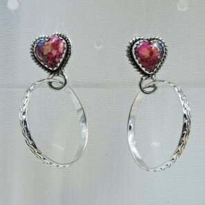 Pink Dahlia Turquoise 925 Sterling Silver Hoop Earrings (REXT137-28)