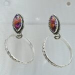 Pink Dahlia Turquoise 925 Sterling Silver Hoop Earring (REXT136-87)