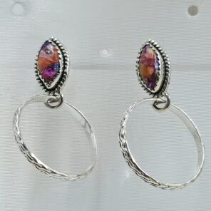 Pink Dahlia Turquoise 925 Sterling Silver Hoop Earring (REXT136-87)