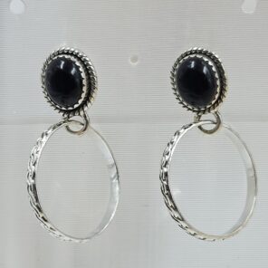 Black Onyx 925 Sterling Silver Hoop Earring (REXT136-72)