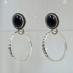 Black Onyx 925 Sterling Silver Hoop Earrings (REXT137-16)