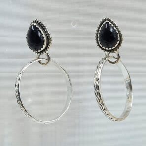 Black Onyx 925 Sterling Silver Hoop Earrings (REXT137-17)