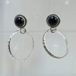 Black Onyx 925 Sterling Silver Hoop Earrings (REXT137-15)