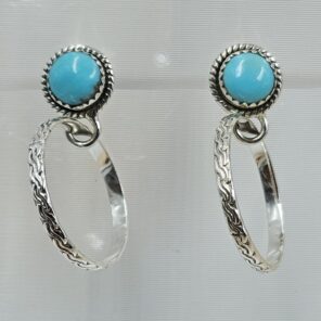 Kingman Turquoise 925 Sterling Silver Hoop Earring (REXT136-86)