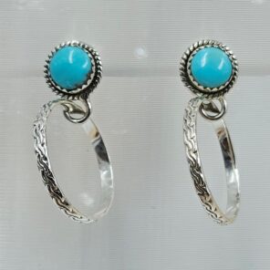 Kingman Turquoise 925 Sterling Silver Hoop Earrings (REXT137-23)
