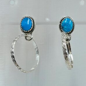 Kingman Turquoise 925 Sterling Silver Hoop Earrings (REXT137-24)